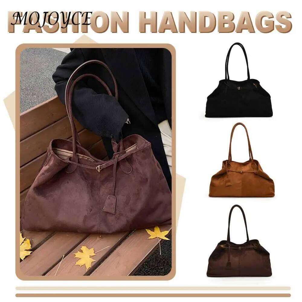 Women Suede Tote Solid Color Shoulder Large Capacity Handbag Trendy Satchel Bag For Work Travel Shopping