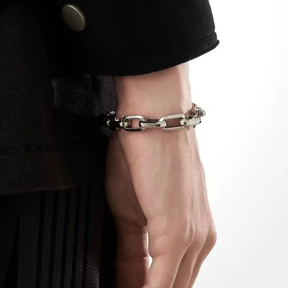 Mens Cuban Thick Chain Industrial Style Hiphop Punk Trendy Hand Stainless Steel Cross Chain Bracelet 250911