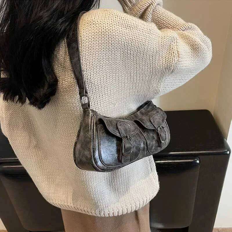 Fashion Double Pockets Design PU Leather Shoulder for Women 2023 Tend Female Crossbody Bag Underarm Bags Handbags bolsa