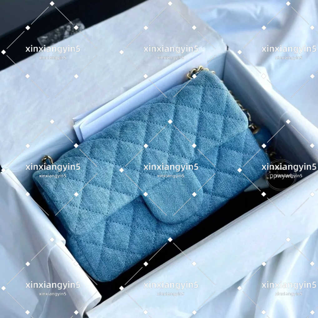 Womens Denim Bag Mini Classic Flap Jeans Crush Pearl Ball Bags Gold Metal Hardware Matelasse Chain Crossbody Shoulder Handbags Quilted Designer Blue Purse