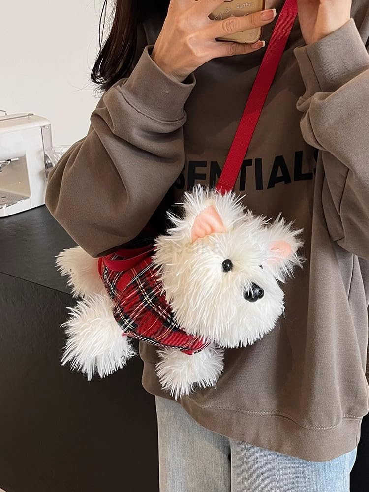 Dog Plush Crossbody Bag for Women Cute Furry Fuzzy Dog Purse Small Backpack Western Highlands Kawaii Stuffed Animal Bag M250912