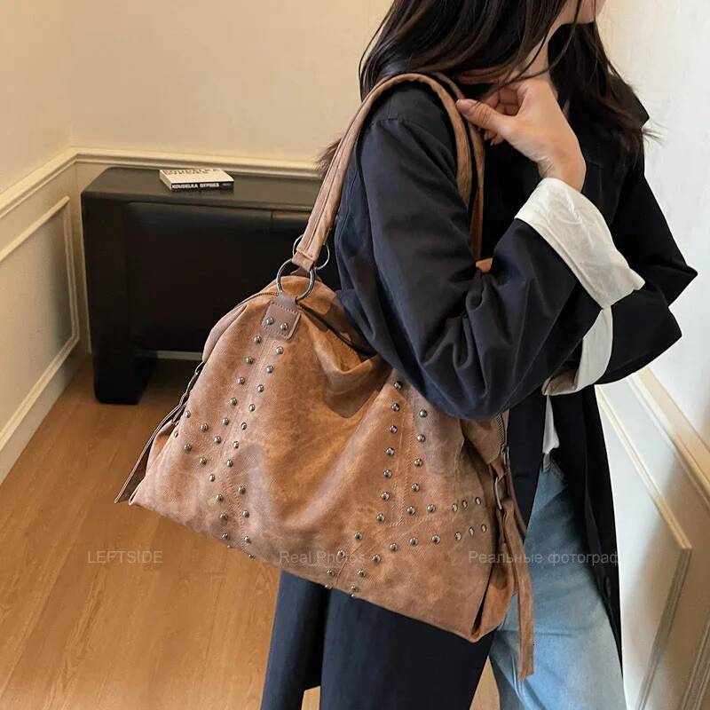 Large Capacity Rivet PU Leather Women s Pillow Bag Trendy Spicy Girl Women s Handbag Short Distance Travel Bag Women s Shoulder Bag Designer Bag