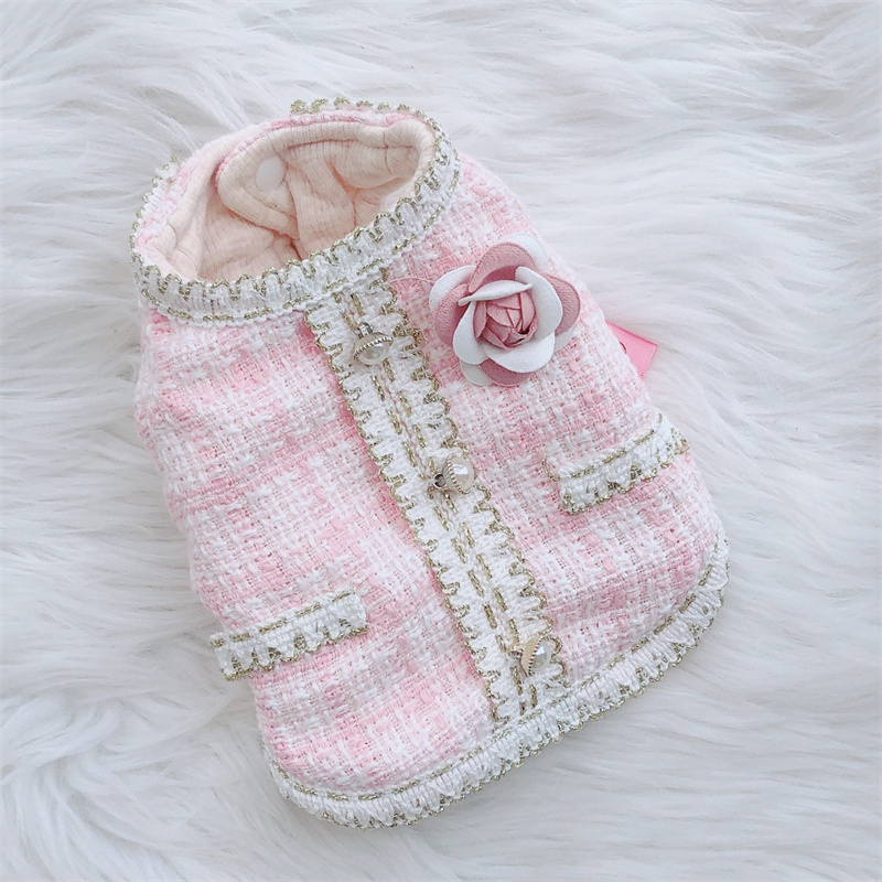 Designer Sweet Petco Bordered Fragrant Short Vest Coat for Dogs, Free Arm Puppy Jacket, Warm Fleece Dog Winter Clothes