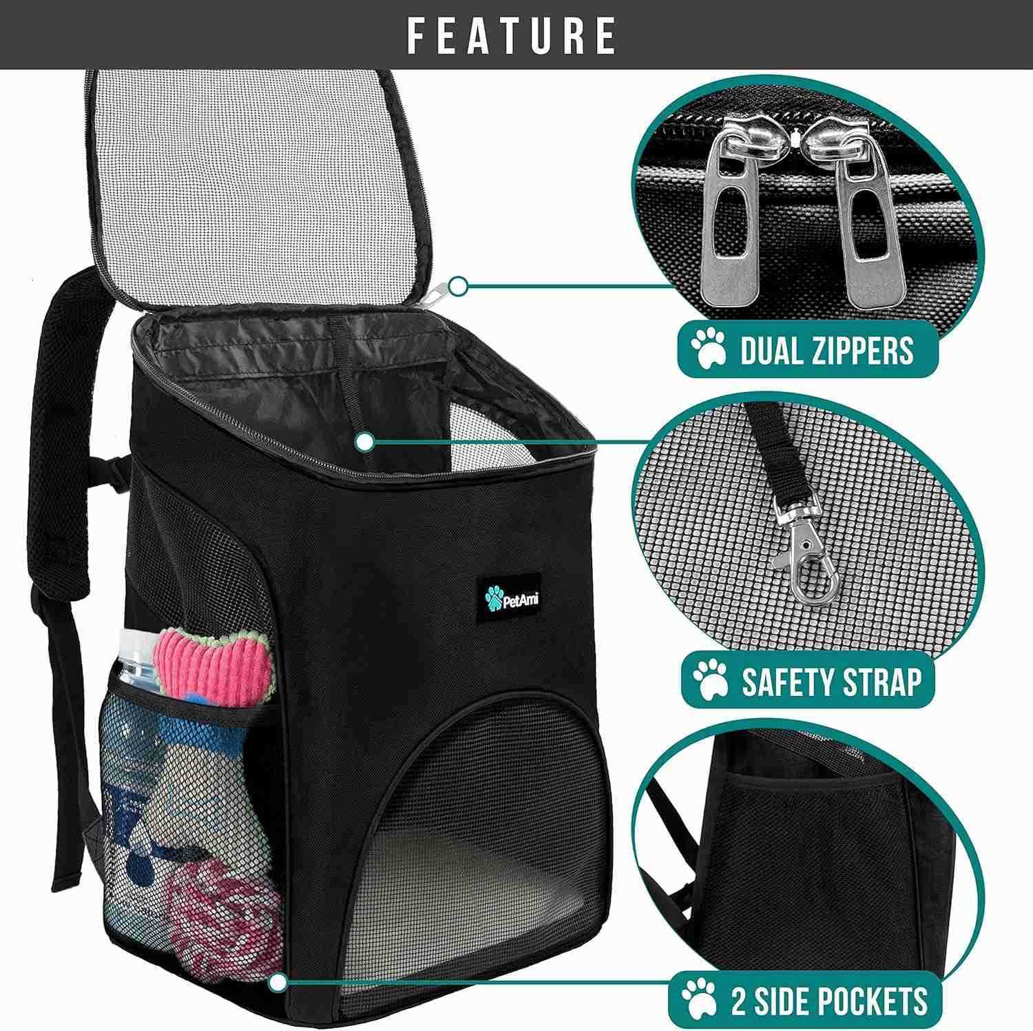 PetAmi Small Dogs and CAT Backpack Carrier Airline Approved Pet Backpack Carrier Ventilated Safety Strap Support Designed for Hiking Travel Camping Ou