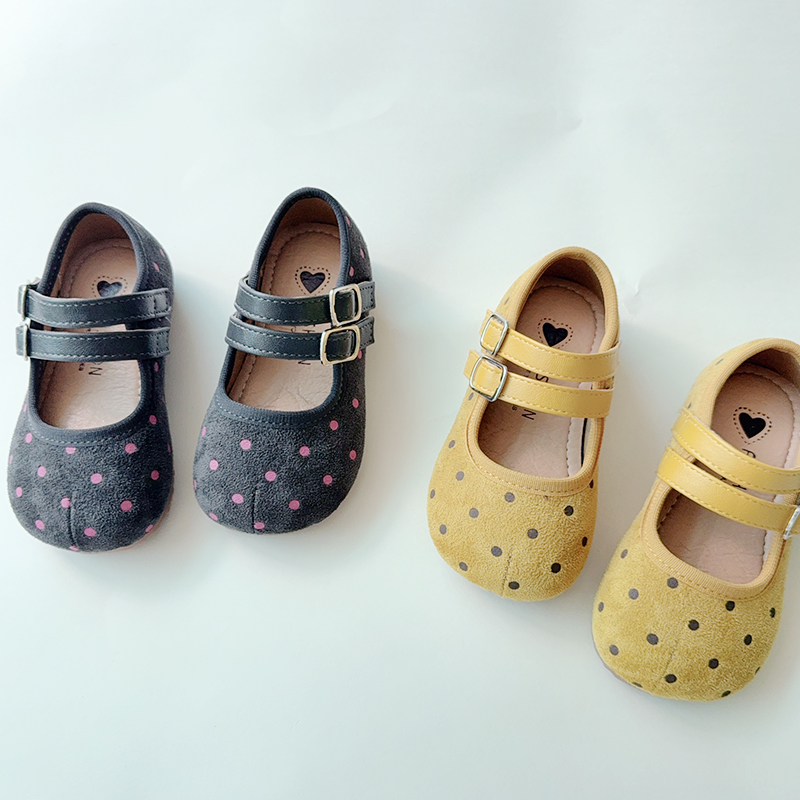 Korean-Style Girls' Polka Dot Mary Jane Shoes with Soft Soles - Children's Princess Shoes D130