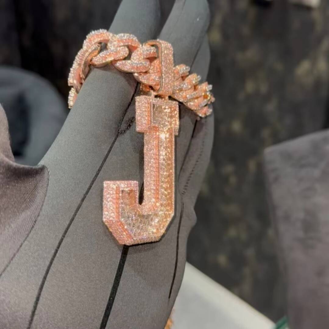 Iced Out Jewelry Moissanite Letter Pendant Baguette 925 Silver Moissanite Diamond Pendant Custom Pendant for Cuban Link Chain