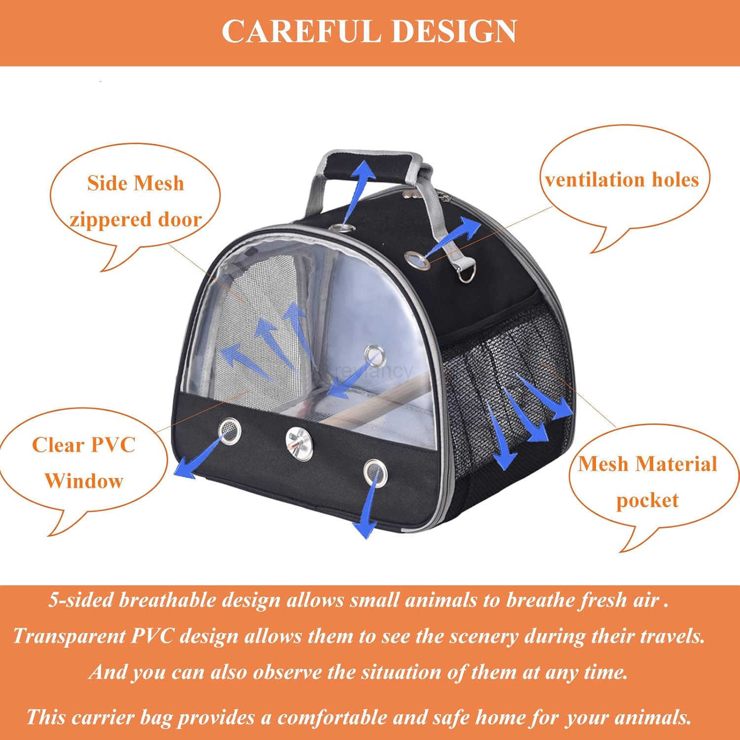 Bird Carrier with Stand Tray Small Bird Travel Cage for Parrot Parakeet Shoulder Strap BlackW250912