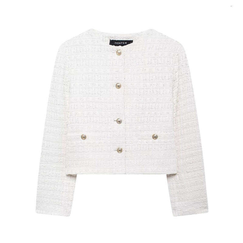 DHEssentials Autumn Winter Women's Little Chanel Beige Textured Round Neck Long Sleeve 2024 New Style Coat