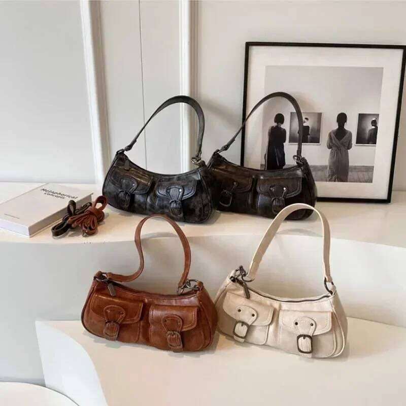 Fashion Double Pockets Design PU Leather Shoulder for Women 2023 Tend Female Crossbody Bag Underarm Bags Handbags bolsa