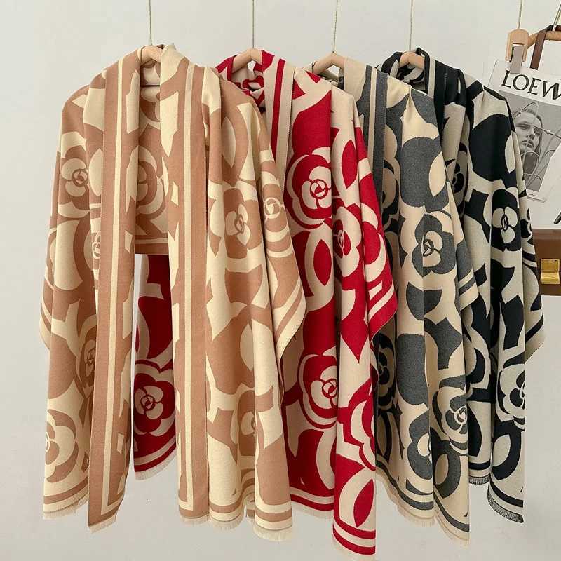 Flower Print Designer Winter Fashion Wen Scarf Cashmere Thicken Warm Shawl Pashmina Scarves Poncho Wrap Ladies Fashion Luxury X250912