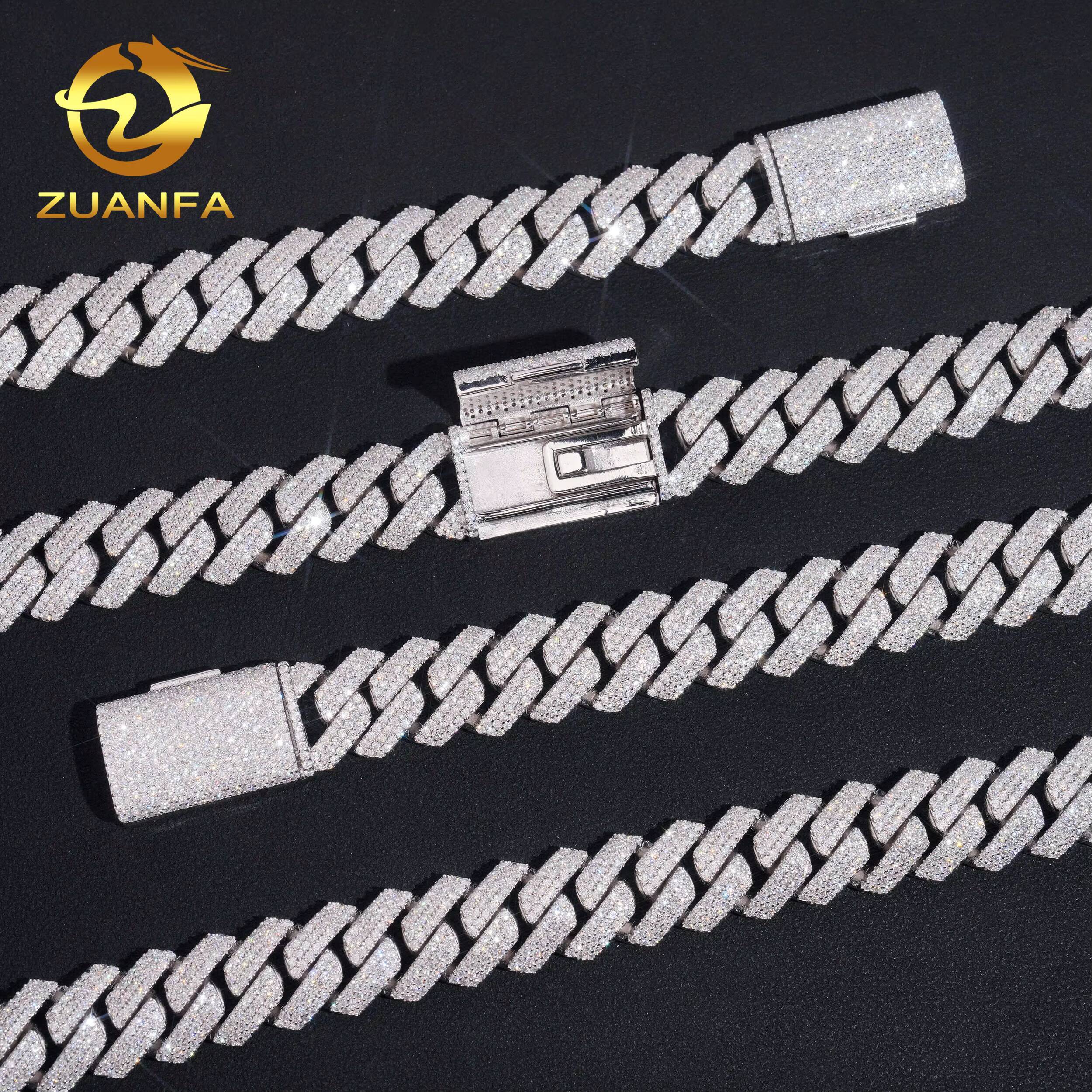 USA Local Stock 15mm 3Rows Iced Out Bracelet Custom Hip Hop Jewelry 925 Silver VVS Moissanite Cuban Link Chain Diamond Bracelet