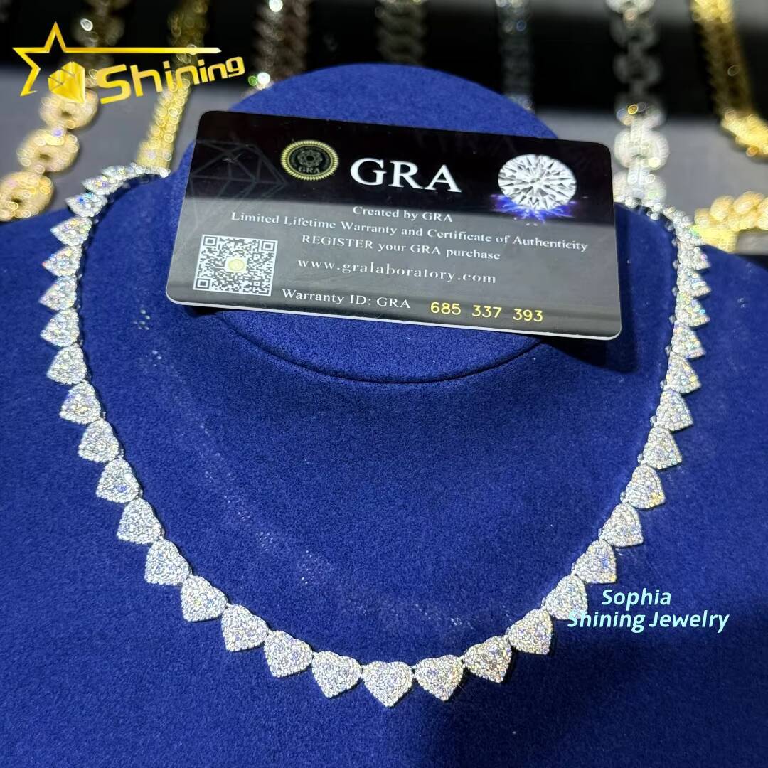 Wholesale Price Sterling Silver 925 Iced Out Vvs Moissanite Fine Hip Hop Jewelry Heart Cuban Link Chain for Women