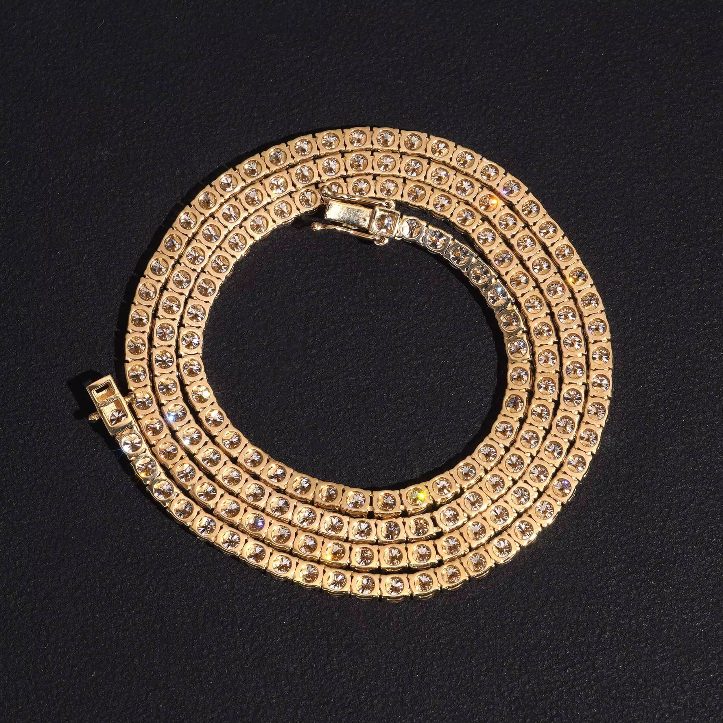 Pass Diamond Tester Men Jewelry 10K Real Yellow Gold VVS Moissanite Diamond Tennis Chain 3MM