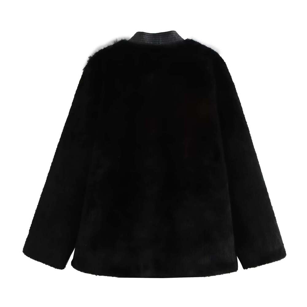 2025 Autumn Winter New Light Mature Style Spliced Faux Mink One-Piece Cross Belt Mid-Length Fur Loose Coat