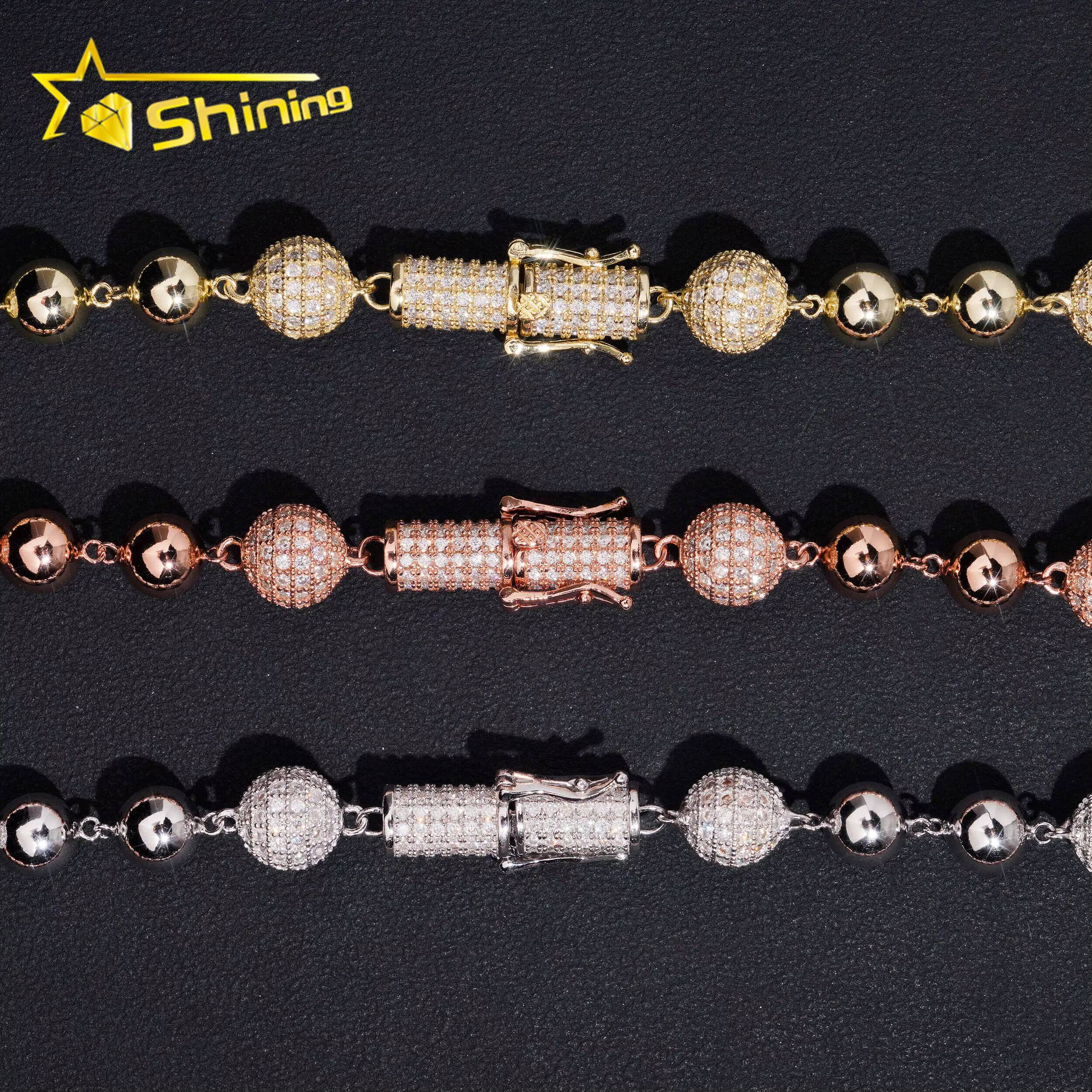 Hip Hop 925 Silver Moissanite Ball Chain Necklace with Cross Pendant Custom Iced Out Moissanite Cuban Link for Men