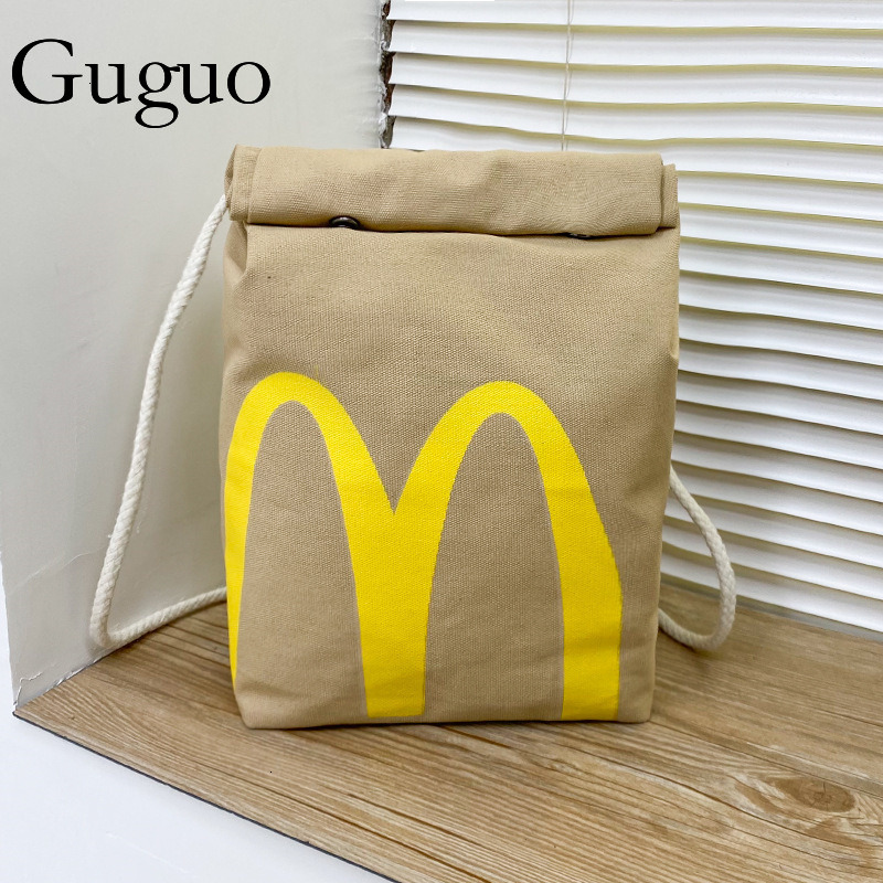 Gu Guo Free Shipping New Designer Bag Mcdonald's Backpack Paper Bag Printed Lunch Box Bucket Bag Casual Drawstring Bag Shoulder Bag