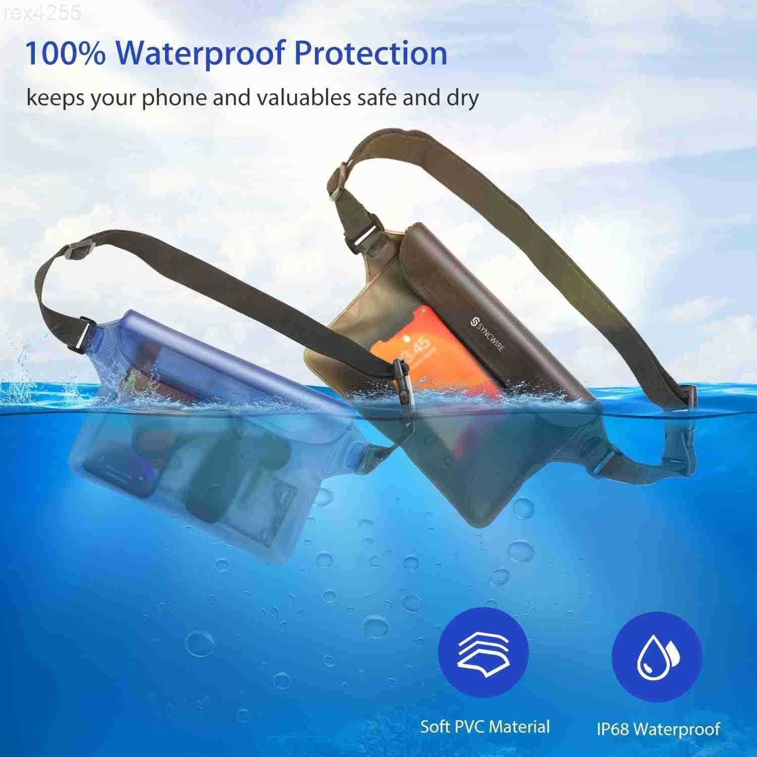 Waterproof Pouch Bag with Adjustable Waist Strap 2 Pack IP68 Waterproof Waist Bag Screen Touchable Dry Bag with Adjustable Belt for Beach Swimming Boa