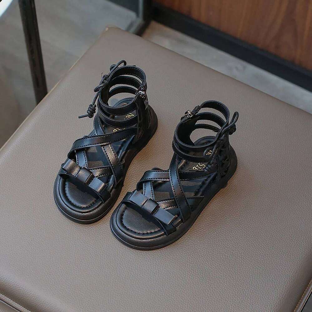 Girls Roman 2024 Summer New Fashion Soft Bottom Princess Little Girl Bow Sandals