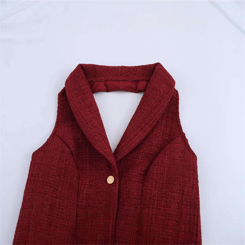 DHEssentials Spring New Women's Dress Slim Fit Casual Elegant Fashion Halter Neck Sleeveless Little Chanel Style