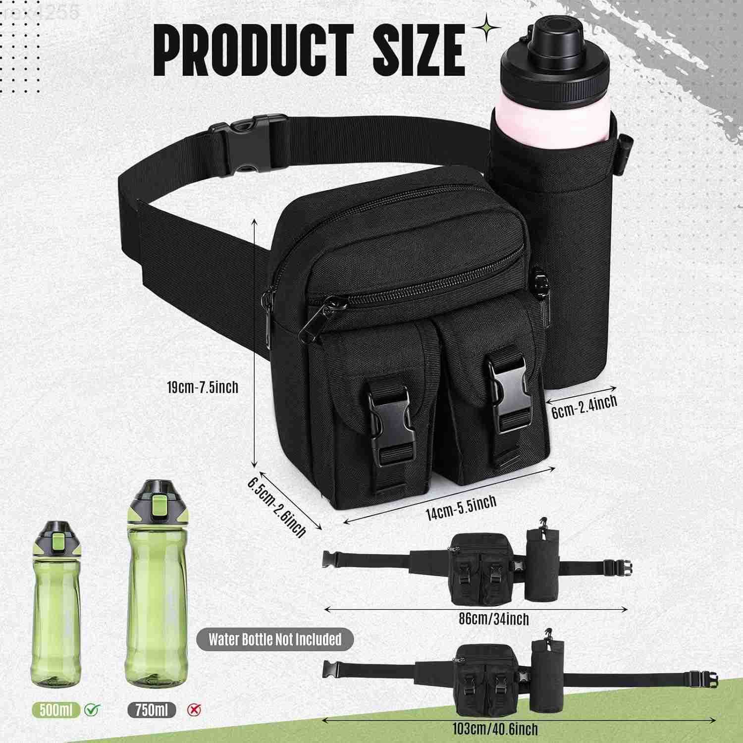 Fanny Pack with Water Bottle Holder Waist Bag for Men Women Waist Bag Hip Bum Bag for Running Walking Hiking Cycling Outdoor BlackW250912