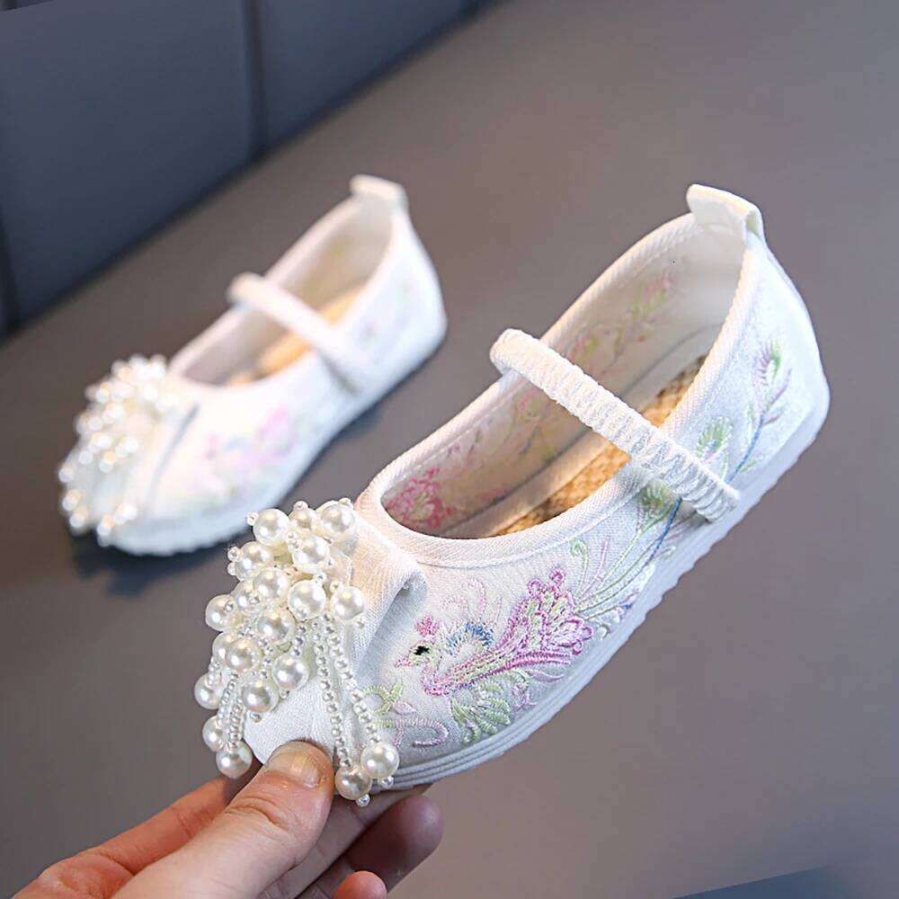 Baby Girls 2024 New Embroidered Ancient Dress Cheongsam Jade Beads Hanfu Performance Shoes