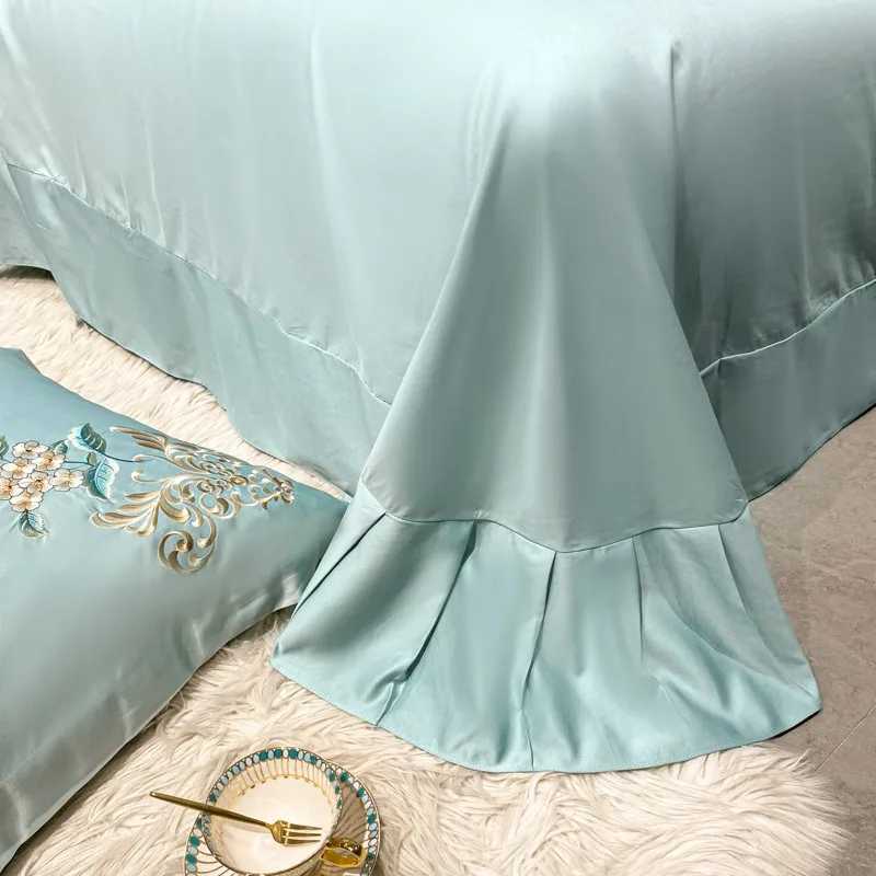 Super King 4Pcs Satin Cotton Rich Silky Duvet Cover Set Embroidery Patchwork Bedding Set Soft Cotton Bed Sheet Pillowcases C250912