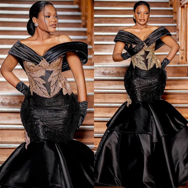 2025 Mermaid Plus Size Black Prom Dresses For Black Women Robe De Mariee Formal Gowns Illusion Beaded Lace Pearls Birthday Second Reception Gown AM284