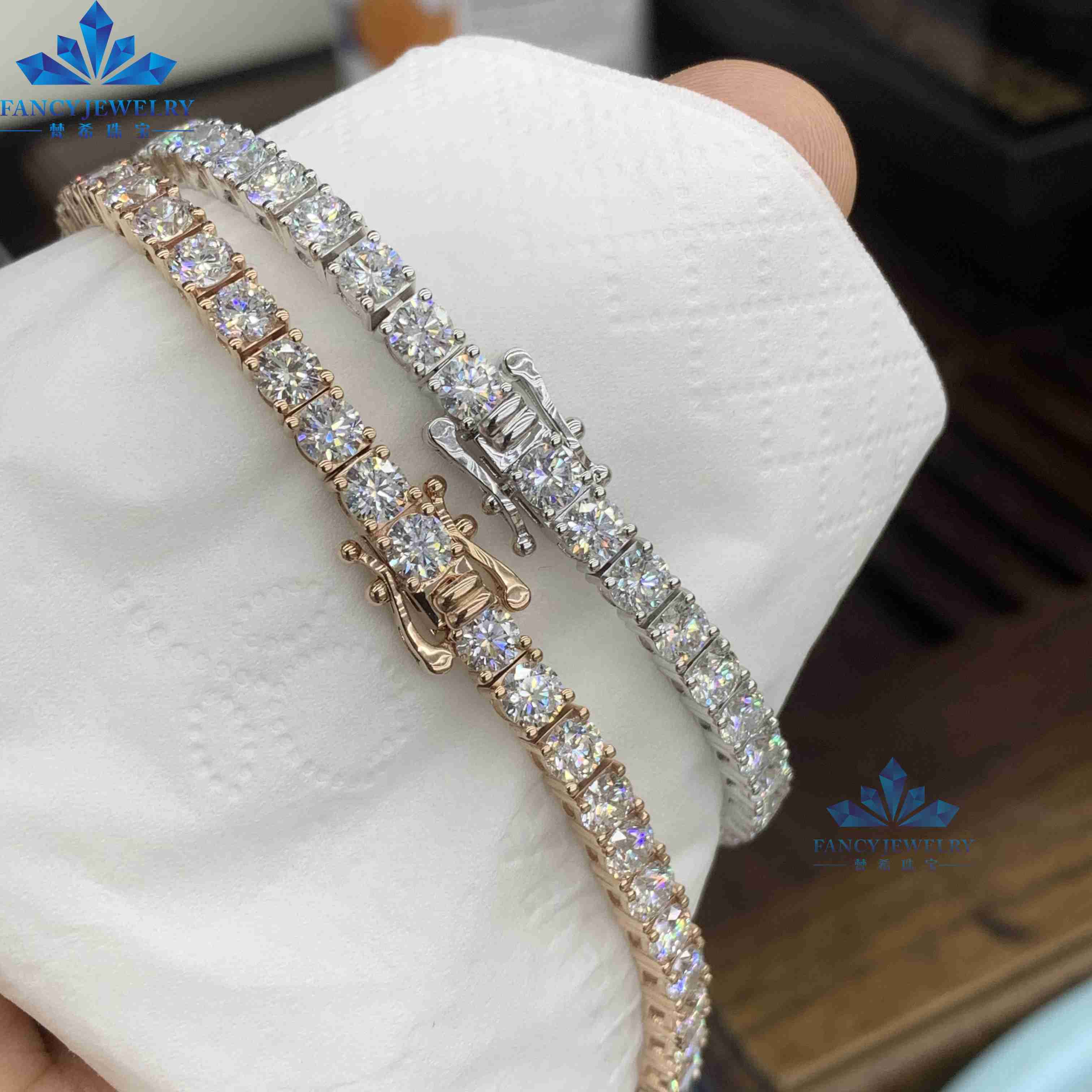 Factory Custom HPHT CVD IGI 10K 14K White Gold Tennis Bracelet Necklace Chain 2mm 3mm 4mm 5mm Lab Grown Diamond for Women
