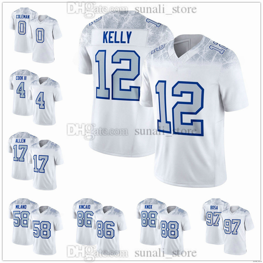 Custom 2026 Rivalries Men's Football Jersey 17 Josh Allen 97 Joey Bosa 4 James Cook III 0 Keon Coleman 86 Dalton Kincaid 12 Jim Kelly 58 Matt Milano 88 Dawson Knox Stitched