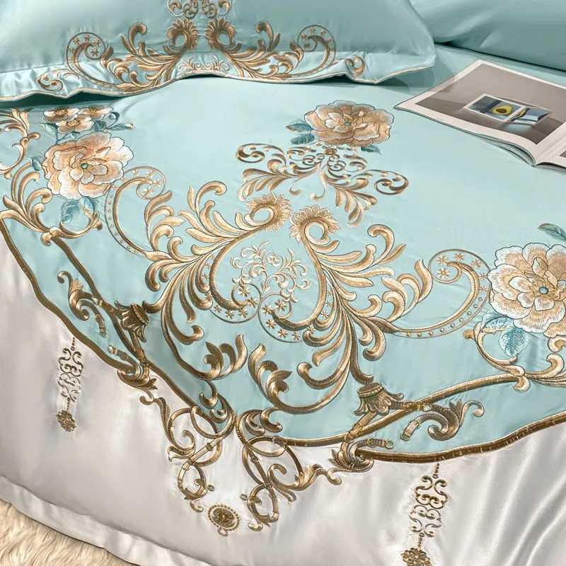 Super King 4Pcs Satin Cotton Rich Silky Duvet Cover Set Embroidery Patchwork Bedding Set Soft Cotton Bed Sheet Pillowcases C250912