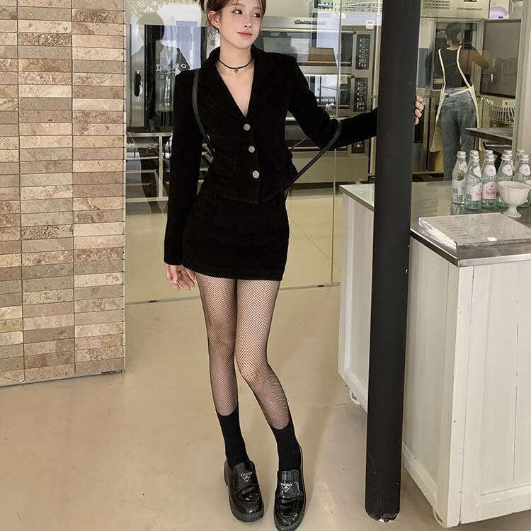 DHEssentials (Thickened 400g) 2024 Autumn Winter New Little Chanel Style Blazer Sexy Short Bodycon Skirt Two-Piece Set