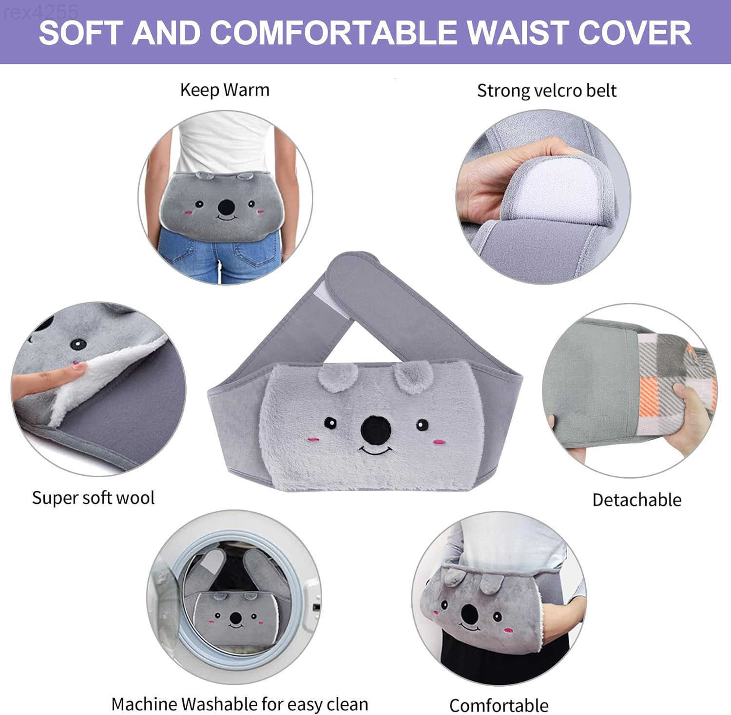 Water Bag Hot Water Bottle wtih Cover 1L Rubber Warm Hot Water Bottles Pouch with 130cm Long Soft Waist Cover for Neck Shoulder Back Hand Legs and Per