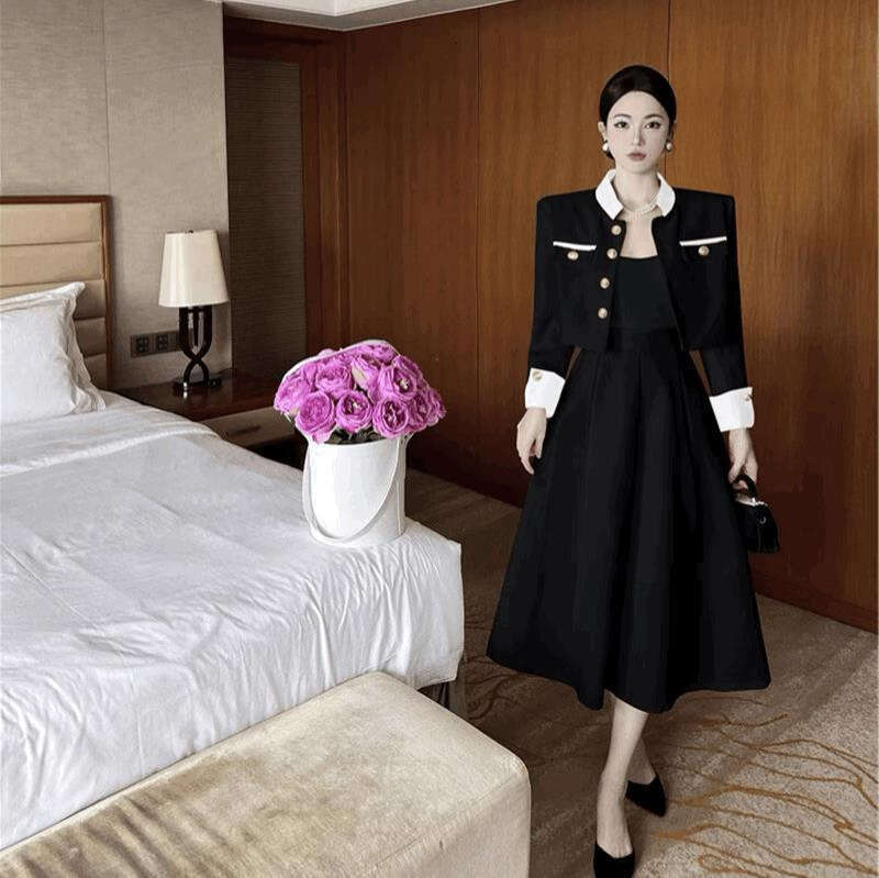 DHEssentials High-end Chanel-style Short Jacket Skirt for Women, Spring and Autumn French Socialite Elegant Fashion Long Sleeve Two-piece Set