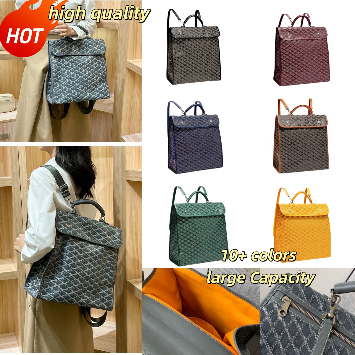 10A Designer Shoulder Bag designer backpack Green Houndstooth leather Backpack designer Women mens Luxury tote bag handbag Top school book bag black brown xb05