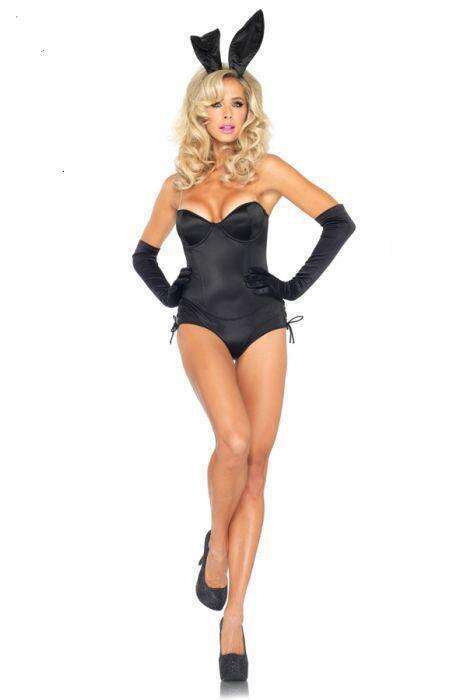Sexy rabbit costume set - jumpsuit, rabbit ears and long gloves, charming silhouette, ideal for Halloween parties and themed events