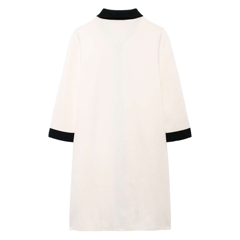 DHEssentials 2025 Summer New Style Little Chanel Black and White Contrast Gold Button Turn-Down Collar Short Sleeve Dress 1822101