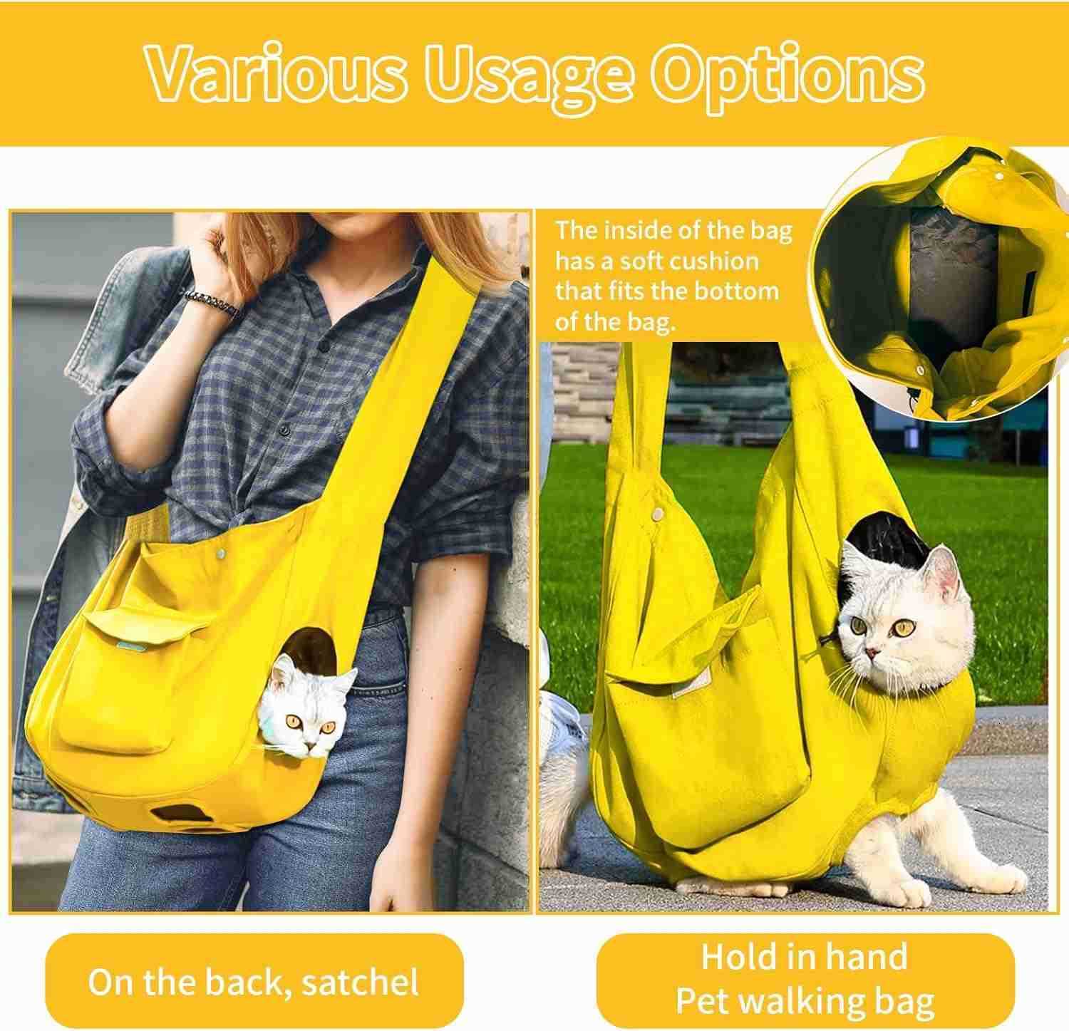 for Small Dogs and CATs CAT Sling Carrier for ClAW Care Nail Trimming Shoulder Canvas Carrying Bags Fits 2130lbs for Walking Travel OutdoorYellowW2509