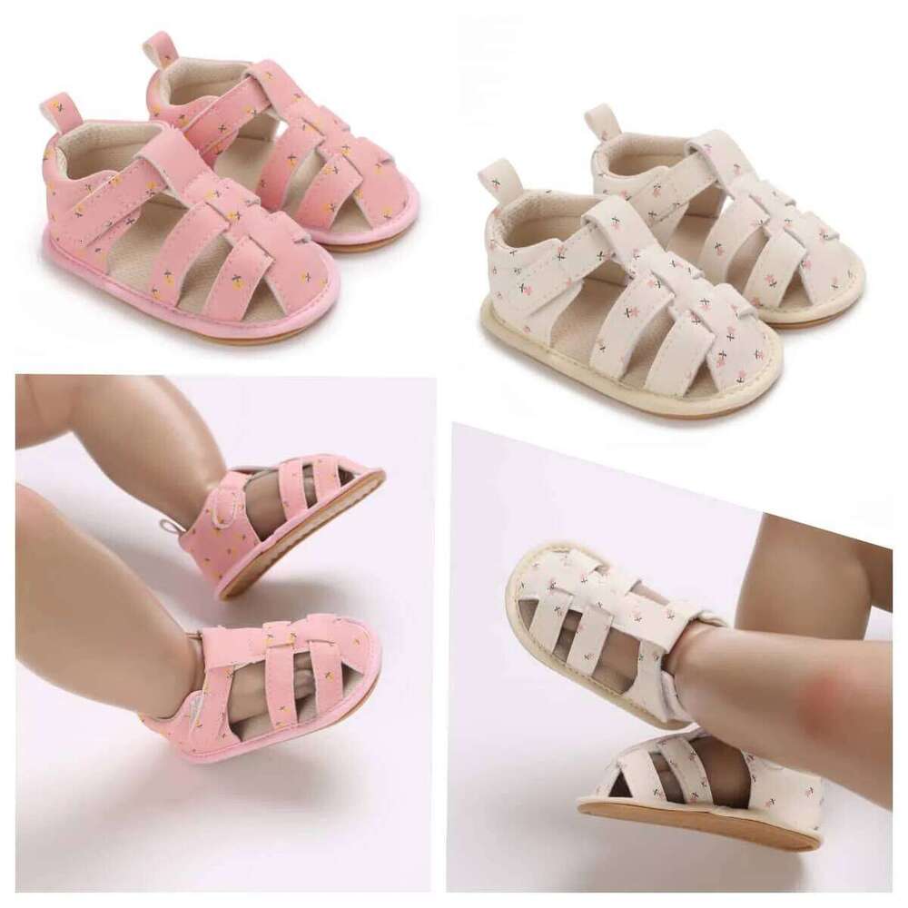 "Baby Girl Summer Sandals 0-18M - Floral PU Leather First Walkers | Secure-Grip Crib Shoes for Newborns"