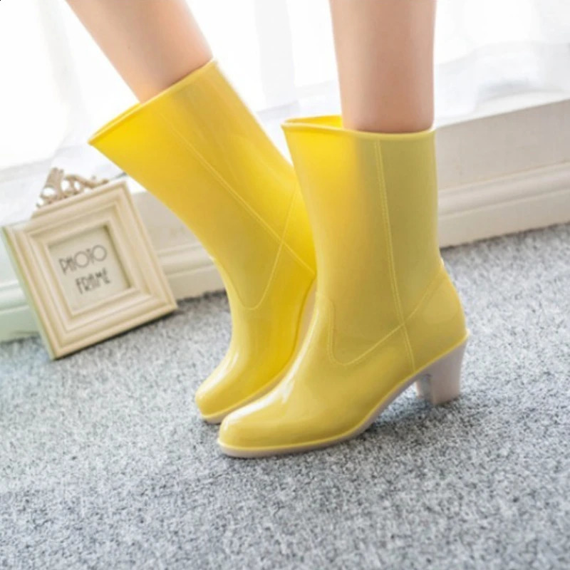 Four Seasons Fashion Integrated Waterproof High Heels Womens Rain Boots with Mid Barrel Work Slope Heels Womens Rain Shoes 250911 - view 6