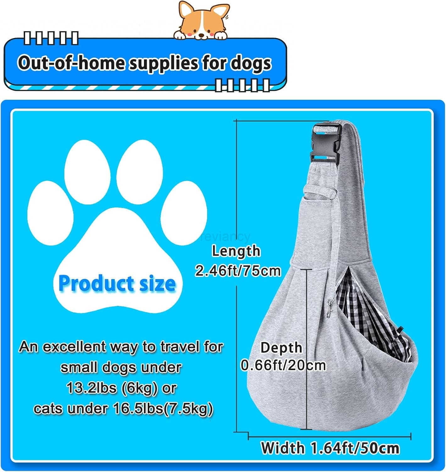 Dog Sling Carrier for Small Dogs Cat Puppy Pets Up to 165lbs Comfy Hard Bottom Support Adjustable Padded Shoulder Strap HandsFree Dog Carrier Sling Ba