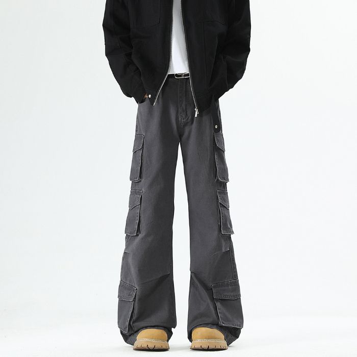 Men's Jeans New American Style Unisex Boot - Cut Denim Cargo Jeans: Stylish Design, Multiple Pockets & Height - Enhancing Effect