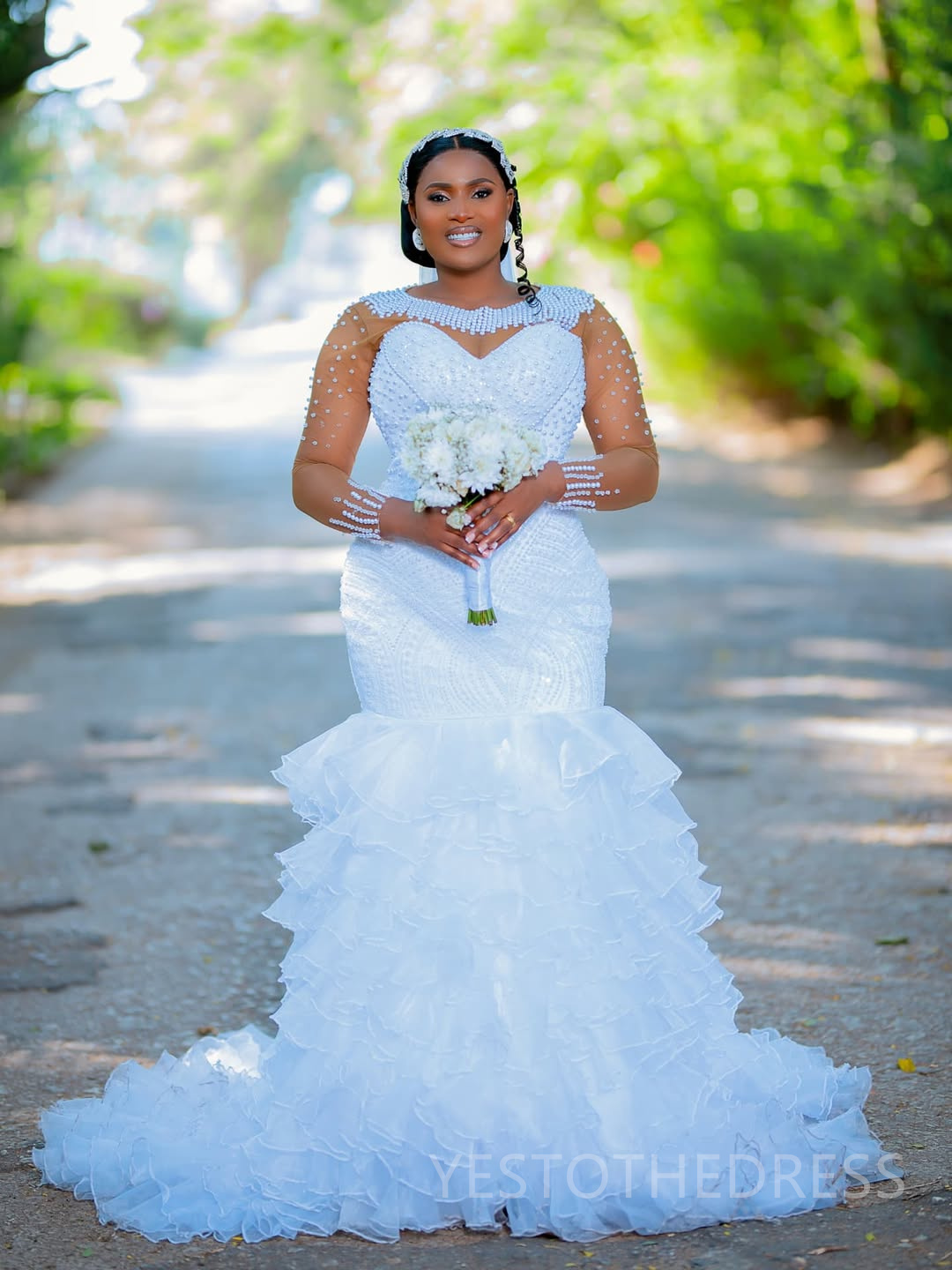 2025 Aso Ebi African Wedding Dress Bridal Gowns For Bride Mermaid Sheer Neck Pearls Illusion Beaded Lace Tires Appliqued Lace Wedding Gowns For Black 