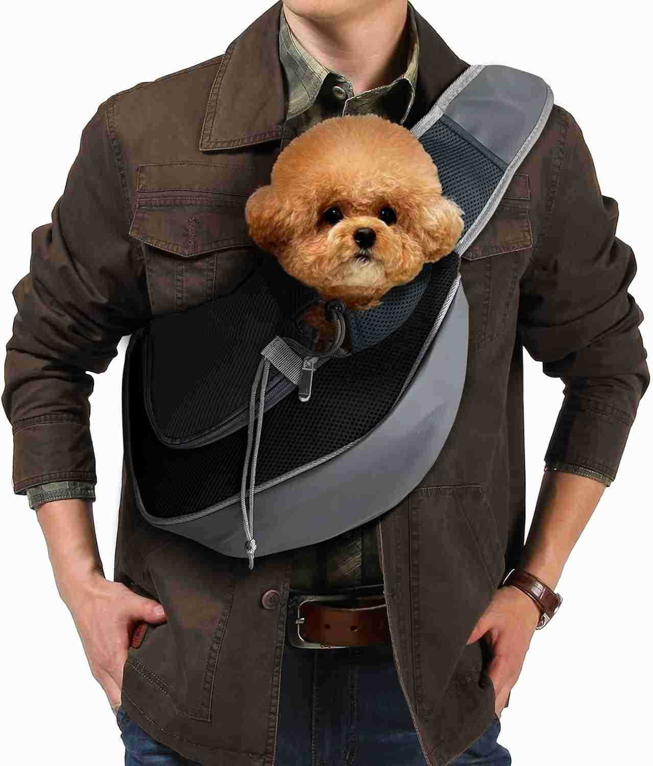 Dog Sling Carrier Up to 5 lbs Breathable Mesh HandFree Bag for Small Dogs Cat for Traveling Hiking Medium BlackW250912