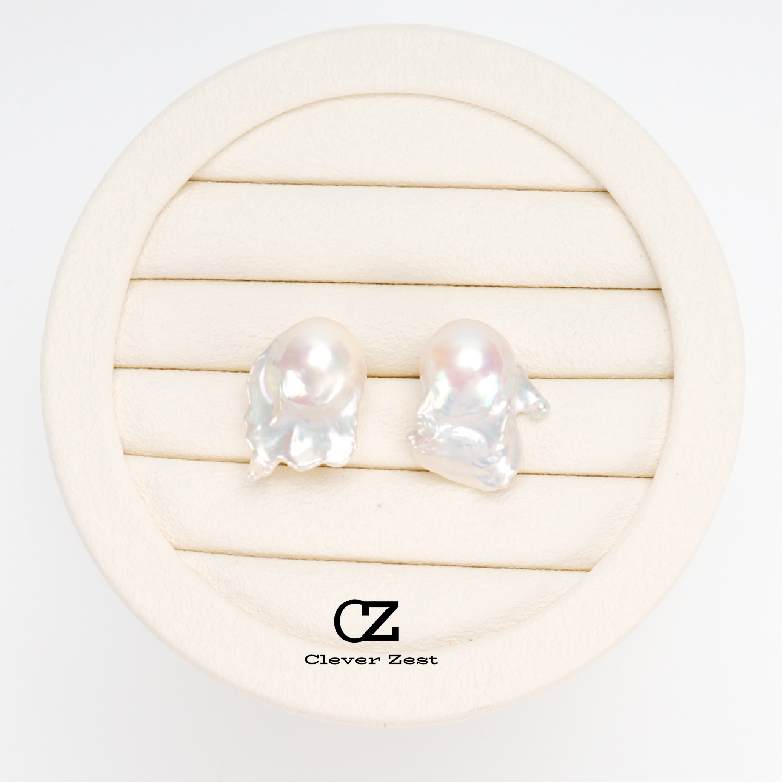 15-16mm White Baroque S925 Sterling Silver Stud Earrings S925 Silver Freshwater Pearl Stud Earrings Fashionable and Versatile Perfect for Vacations
