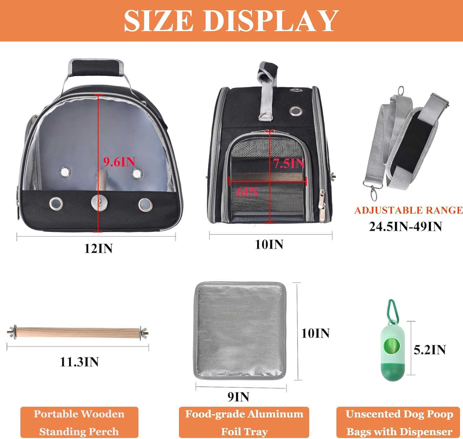 Bird Carrier with Stand Tray Small Bird Travel Cage for Parrot Parakeet Shoulder Strap BlackW250912