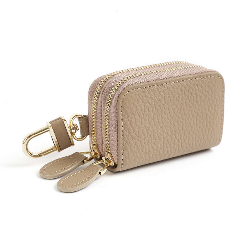 Car Genuine Leather Case for Women, Universal Multi-Functional Cowhide Keychain Bag, Portable Double Zipper Key Holder designer wallet B5