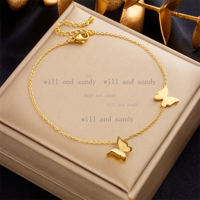 18k Gold Chain Stacking Anklet Bracelet Summer Foot Chain for Women Love Heart Butterlfy Charm Multilayer Foot Charm Anklet Chain Summer Beach Fashion
