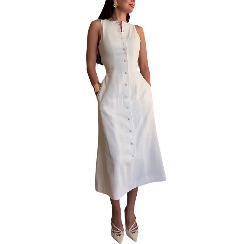 CL1653 New Slim Fit Women's Sleeveless Button Waisted Temperament Fashion Dress