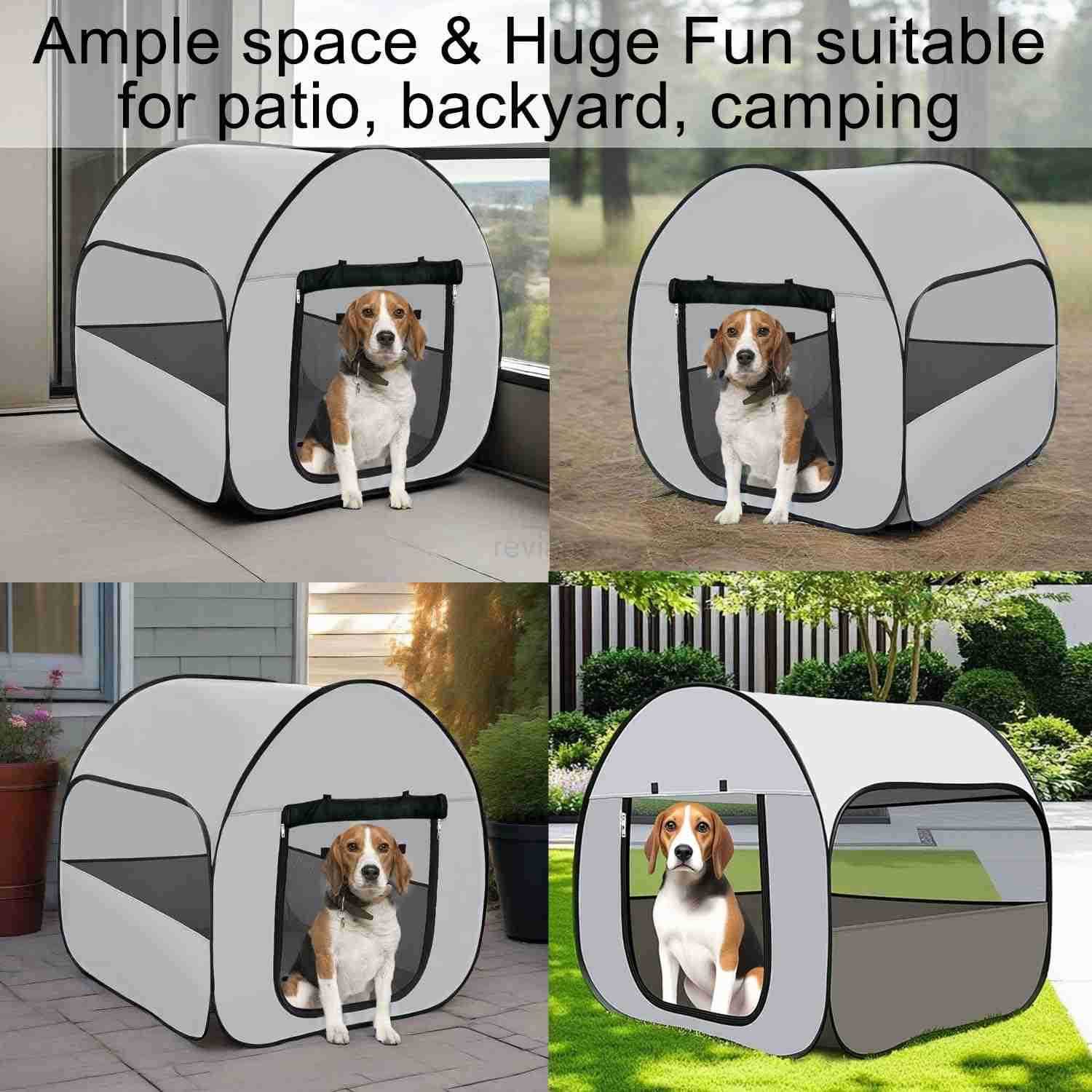 Dog Kennel Enclosure Large Portable Outdoor Pet Crate with Carry Bag Waterproof Travel Carrier for Car Camping Home GreyW250912