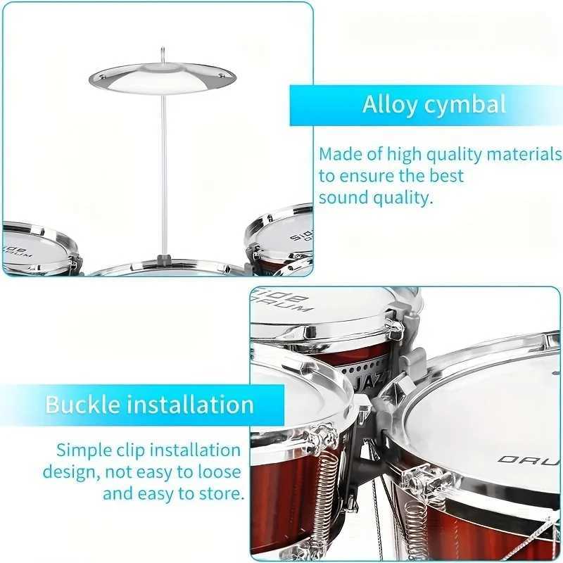 Kids Drum Set Musical Toy Drum Kit for Toddlers Jazz Drum Set with Stool 2 Drum Sticks Cymbal and 5 Drums Musical Instruments C250912